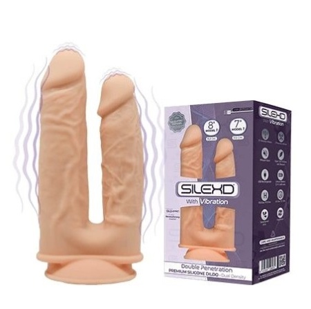 Реалистичный вибратор для двойного проникновения Model 1 от SILEXD (19.5 * 4.5 см и 17.5 * 3.7 см)